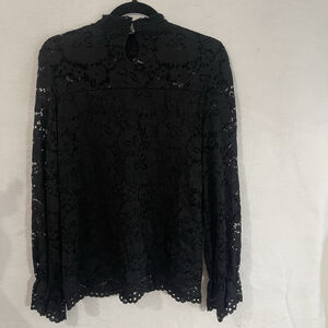 Adrianna Papel Blouse M Women Black Lace Ruffle Lined Whimsigoth Dark Fairy